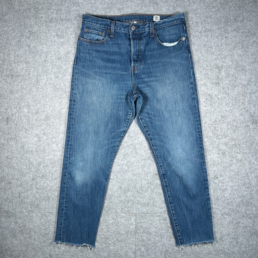 Levi's Denim Jeans Mens 32 Blue 501 White Oak Cone Denim Raw Hem Selvedge